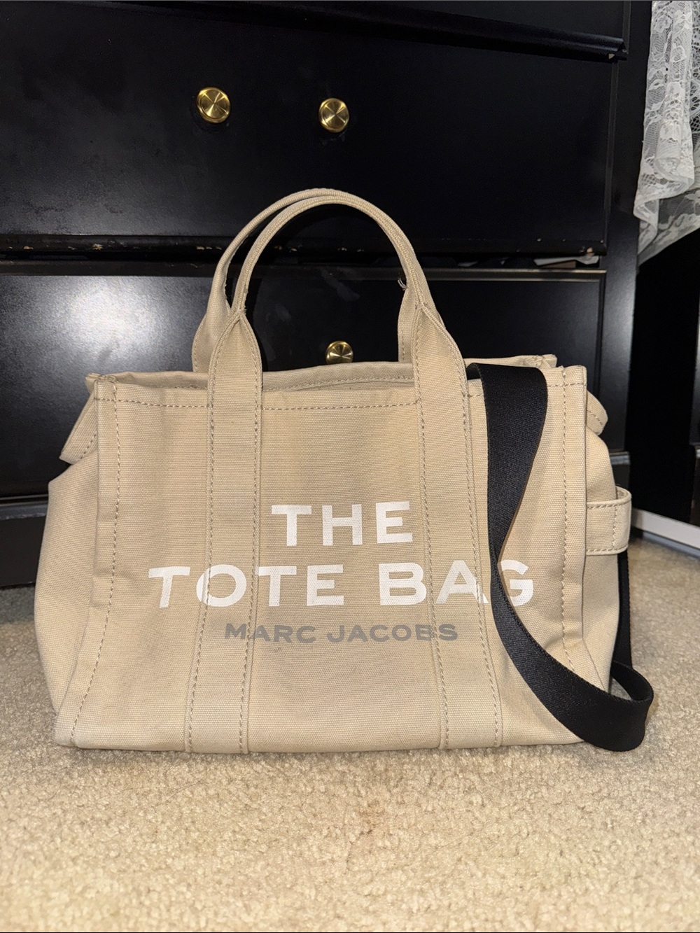 Marc Jacobs Beige Canvas Tote with Black Strap